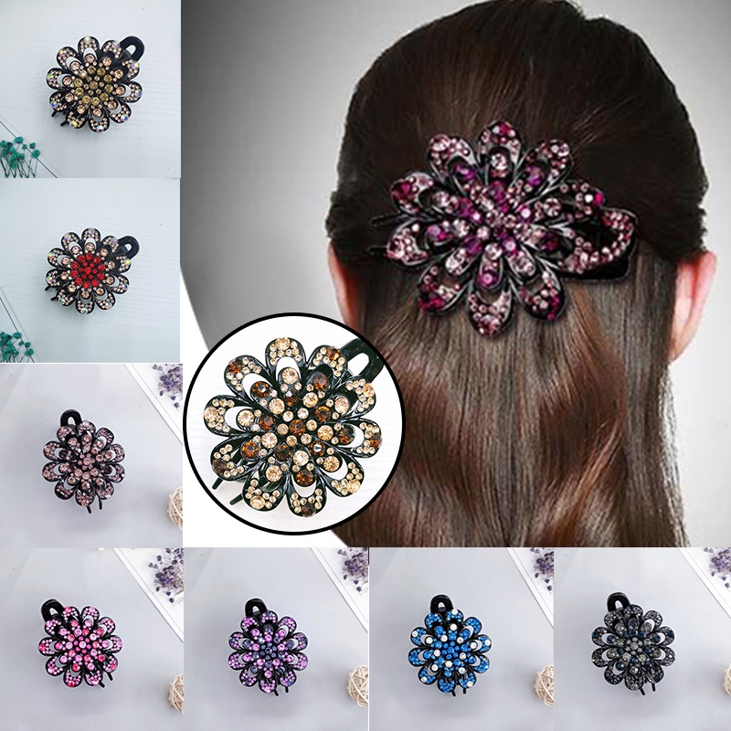 Crystal Floral Shaped Barrettes Hair Clip Shiny Rhinestone Flower Claws 