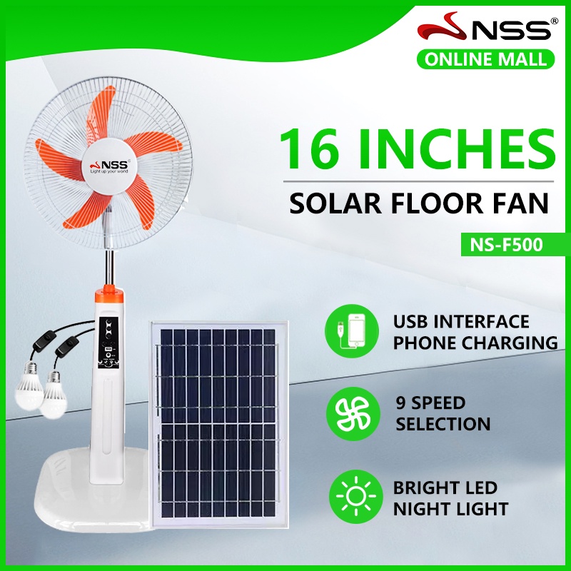 Nss Solar Fan With Panel 16 Solar Electric Fan With Led Light Bulb Rechargeable Acdc Dual 0985