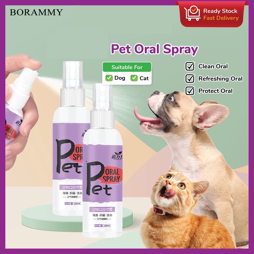 BORAMMY Pet Oral Spray Cat Dog Teeth Bad Breath Cleansing 120ml Pet