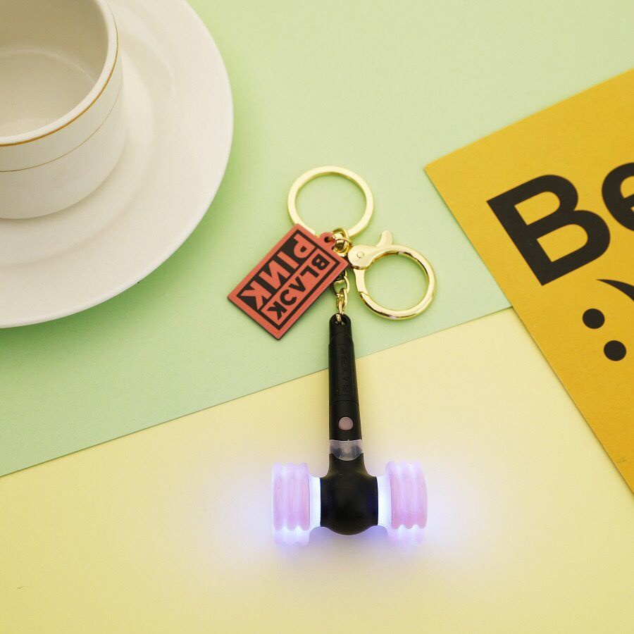 Black blackpink Keychain Cheer Stick Can Light Up Mini Small Pink Hammer School Bag Pendant Lisa jisoo Merchandise