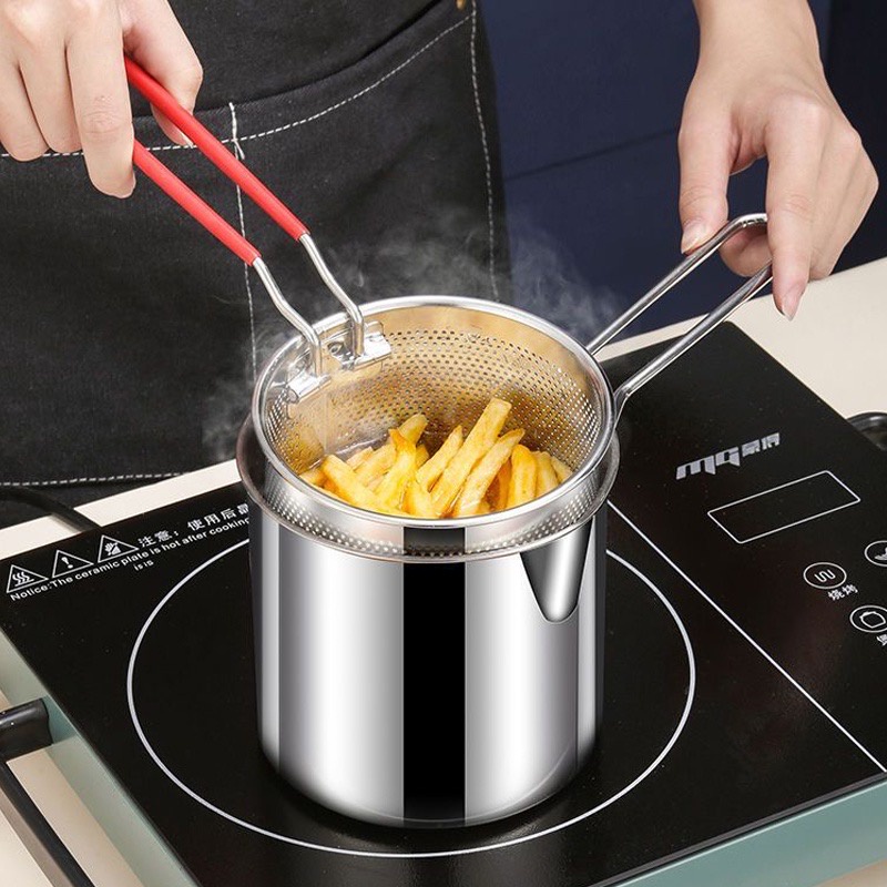 Iconic Stainless Steel Deep Frier Frying Pot with Basket Strainer ...