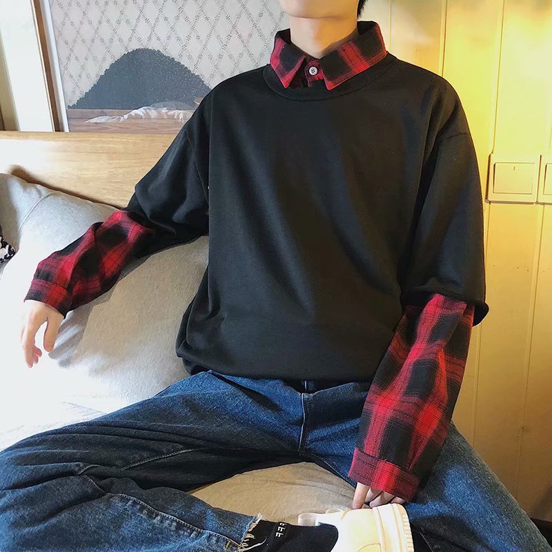 Trendy Fashion Men's Long-sleeved Korean Style Casual Simple All-match for Men Tops