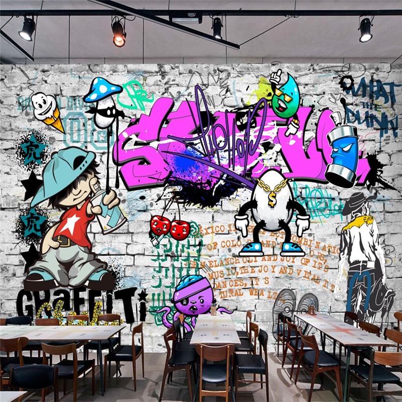◇Custom Mural 3d Wallpaper Fashion Style Trend Street Art Graffiti Brick Wall Background Wall Livi