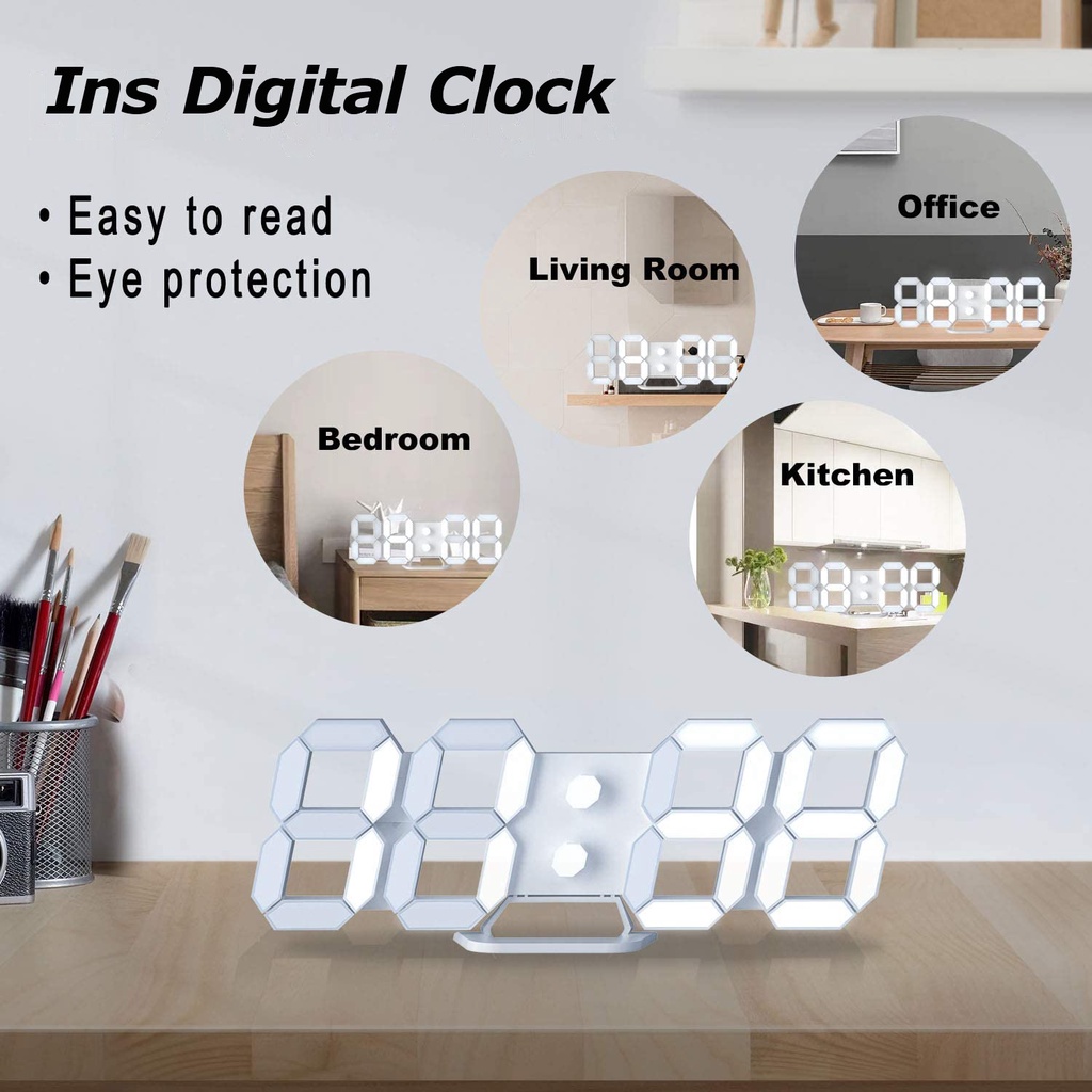 3D Digital Clock Wall Decor Alarm Clock With Voice Control Kitchen ...