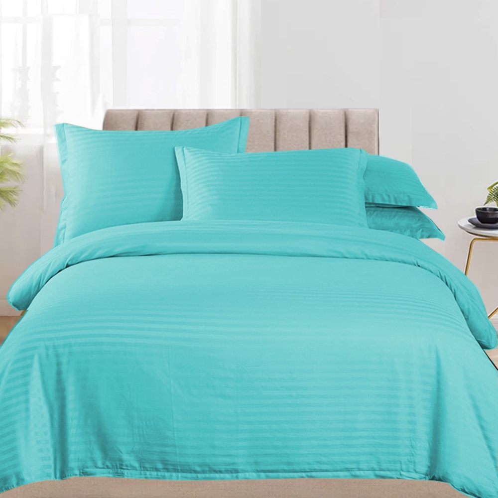 4in1 Plain Stripes Bedsheet ( 2 pillowcases, 1 Fitted Sheet, 1 Quilt
