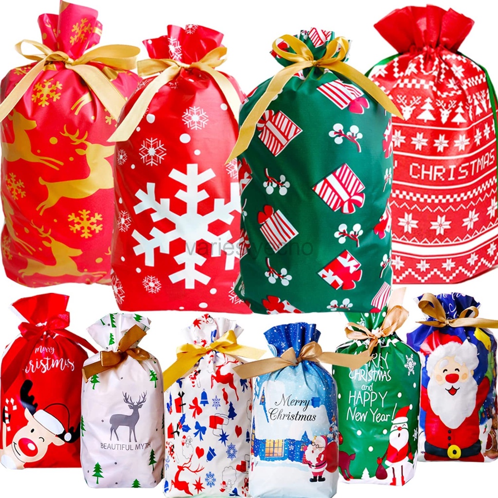 50pcs Christmas Drawstring Gift Bags Set Drawstring Christmas Gift