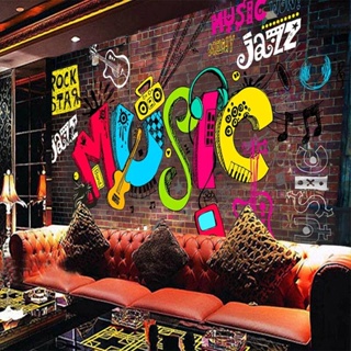 Custom Size Mural Wallpaper 3D Cool Graffiti Retro Music Letters Brick Wall Fresco Restaurant KTV Ba #4