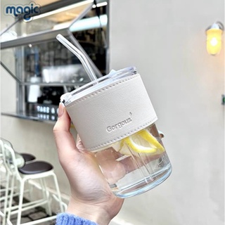 Glass Straw Cup Coffee Mug with Lid Tumbler Hot Cold Milk Tea Cup Water Cup
