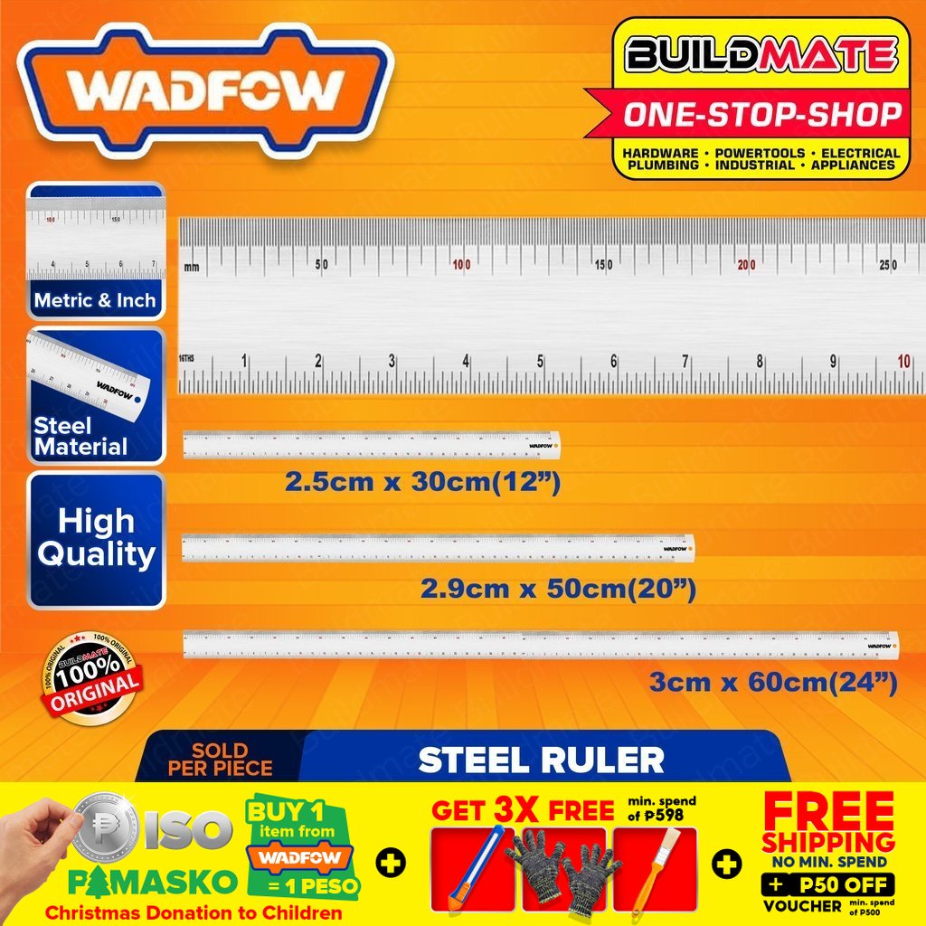 WADFOW 12" 20" 24" Inch Ruler Metric & Inch Stainless Steel Straight Edge Measuring Tool