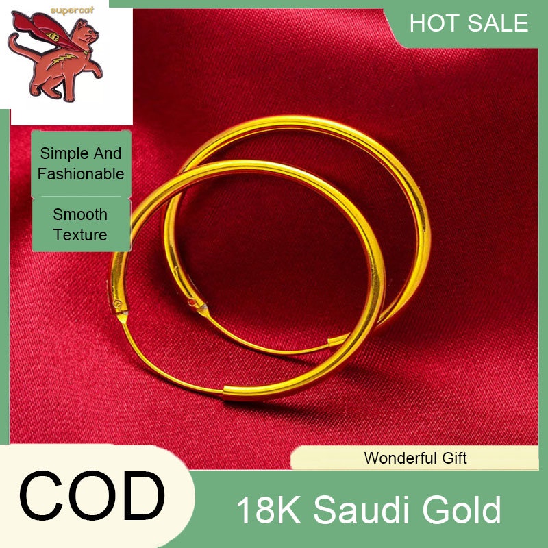 Saudi Gold 18k Pawnable Legit Earrings Female 2 3 Cm Wide Glossy Earrings Jewelry Gold Vintage