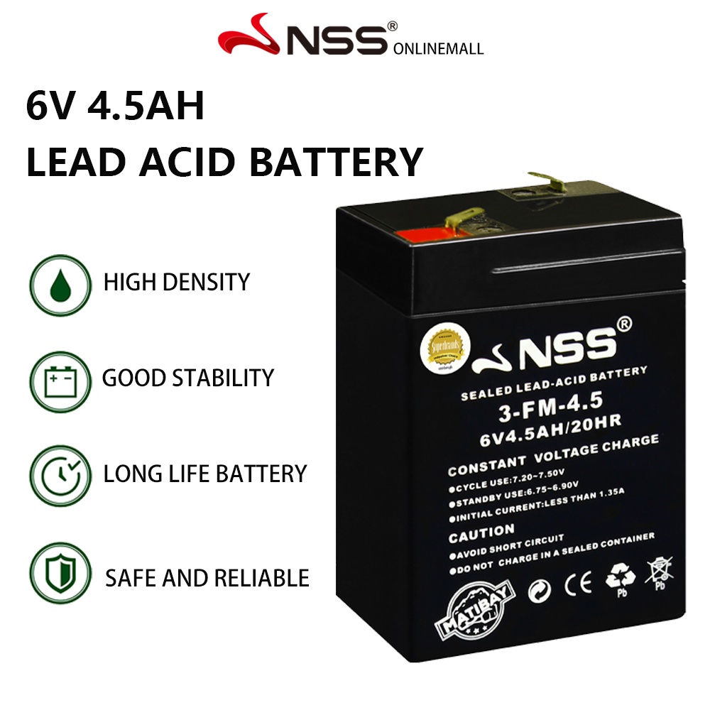 NSS Solar Battery 6V4.5Ah Rechargeable Lead Acid Support System .