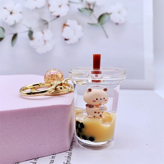 Acrylic cream milk tea bear keychain fashion car keychain pendant cute floating keyring accessory #5