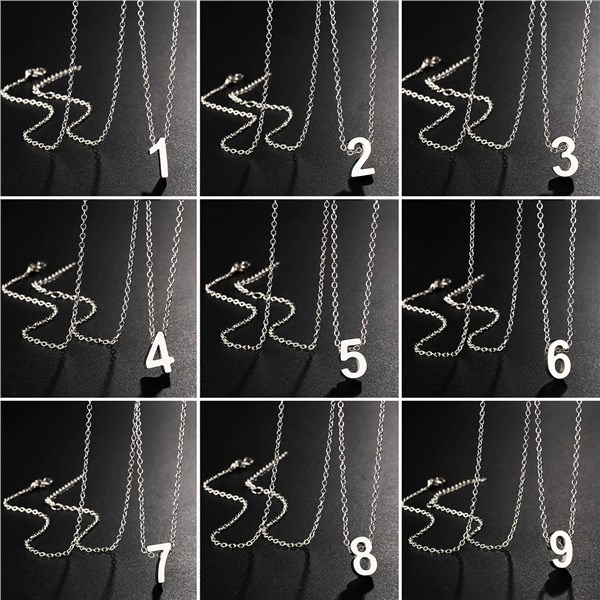Silver Color Cute Number 0 1 2 3 4 5 6 7 8 9 Pendant Birthday Lucky Number Charm Necklace Rolo Chai