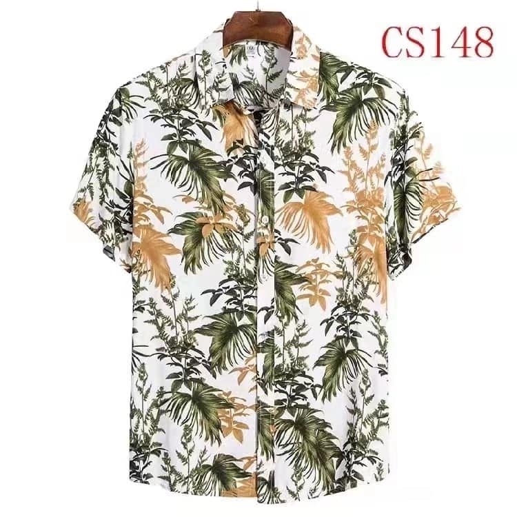2022-29 Summer Hawaiian Short Sleeves Floral Polo Beach Outfit for Men