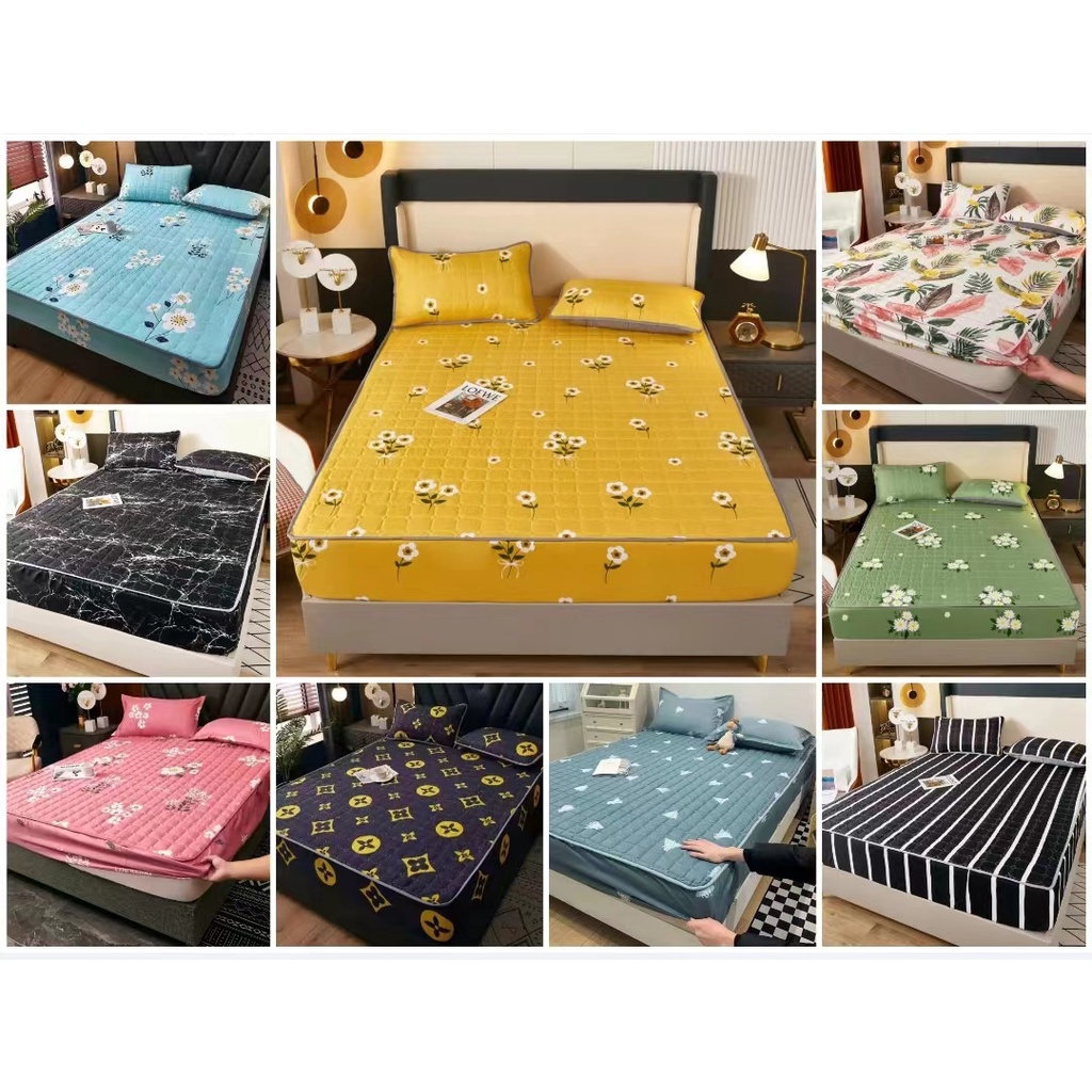 Janie Mattress Protector Nonslip Fitted Sheet Cadar Plain Pure Cotton Single/Queen/King foam