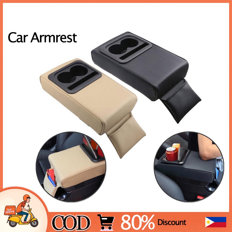 Car Armrest Cushion Box With Cup Holder Rear Seat Increased Elbow