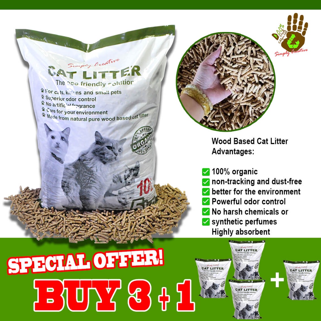 Simply Creative Wood Based CAT LITTER BUY 3 +1 (NATURAL) Shopee