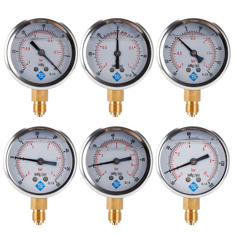 SC GLYCERINE FILLED PRESSURE VACUUM COMPOUND GAUGES 68mm DIAL 1/+10