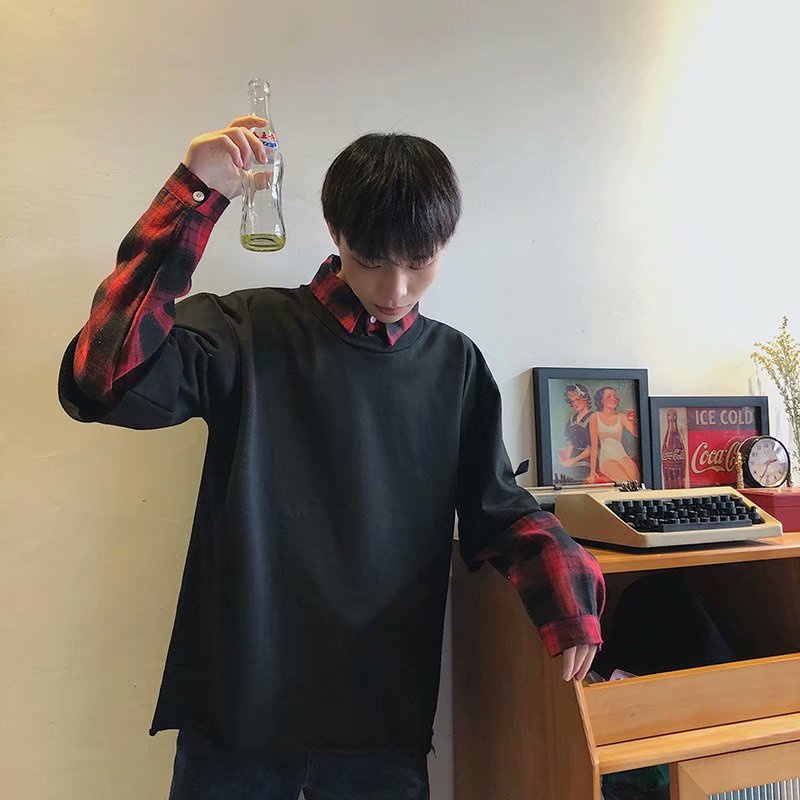 Trendy Fashion Men's Long-sleeved Korean Style Casual Simple All-match for Men Tops
