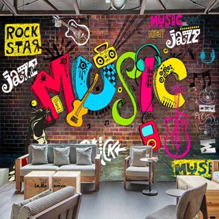 Custom Size Mural Wallpaper 3D Cool Graffiti Retro Music Letters Brick Wall Fresco Restaurant KTV Ba #5