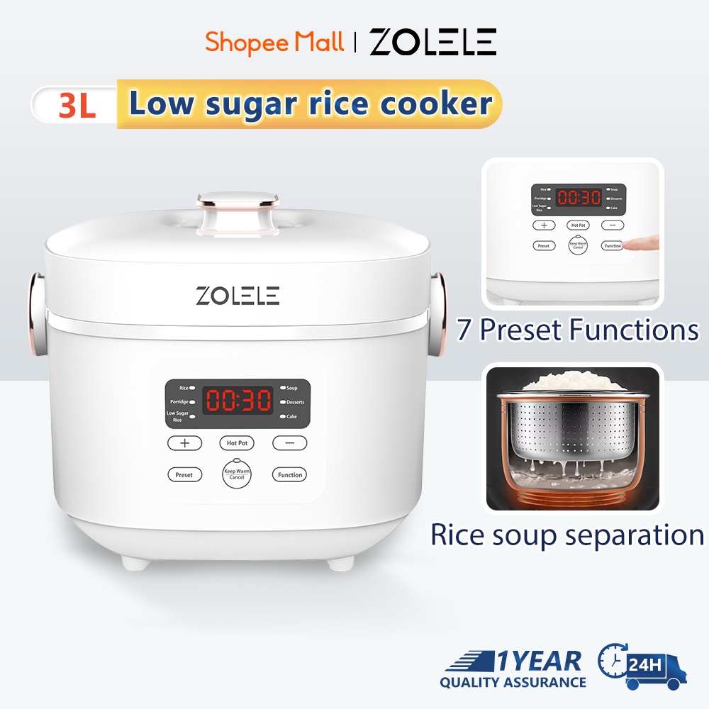 Zolele Rice Cooker 3L Low Sugar Standard Household Multi Smart Cookre NonStick ZB500 Shopee