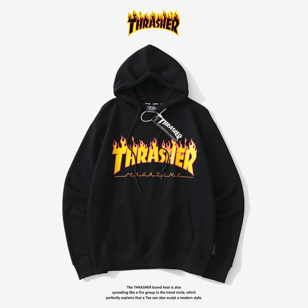 Hiphoppie Thrasher Flame Alphabet US Casual Fashion Hoodies jacket Unisex couplles hooded