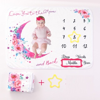 Newborn Baby 12 Monthly Growth Milestone Blanket 100 Days Photography Props Background Cloth DIY Boy Girl Photo Hat Hair Accessories