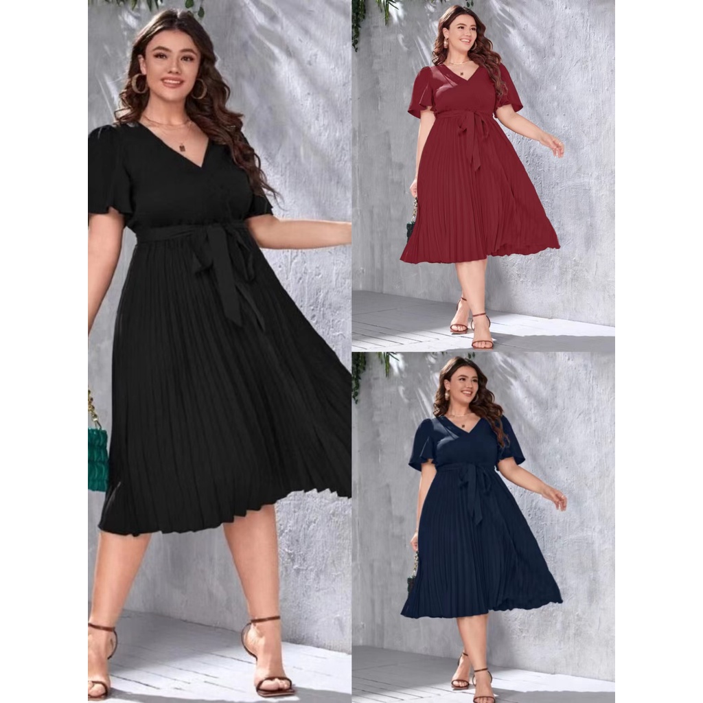 Plus Size Fashion Women Solid Color Ruffles Shorts Sleeve Party Dress