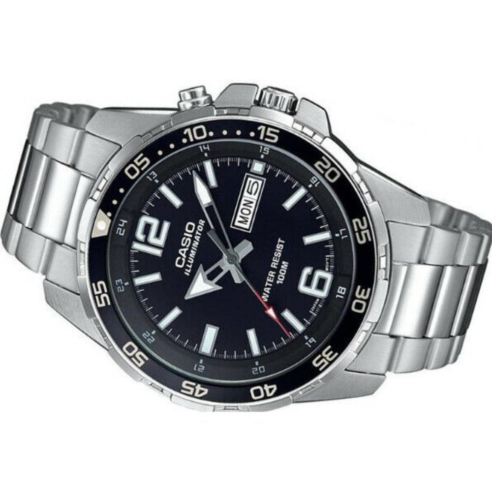 Casio illu SUP Expensive Day & Date Water Resist Auto Hand Movement Silver Black Stainless Steel Men