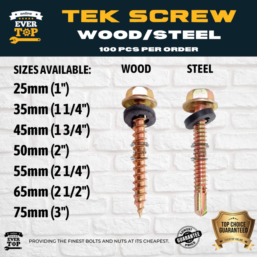 TEK SCREW FOR WOOD AND STEEL 100PCS Text Screws Tex Screw Tekscrew 