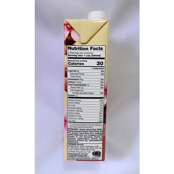 Kirkland Blue Diamond Almond Breeze Almond Milk Original Vanilla