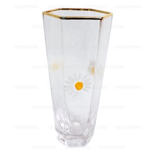 2022 HEXAGONAL DAISY GLASS SIMPLE GOLD RIM GILGAL GLASS CUPIn stock COD #8