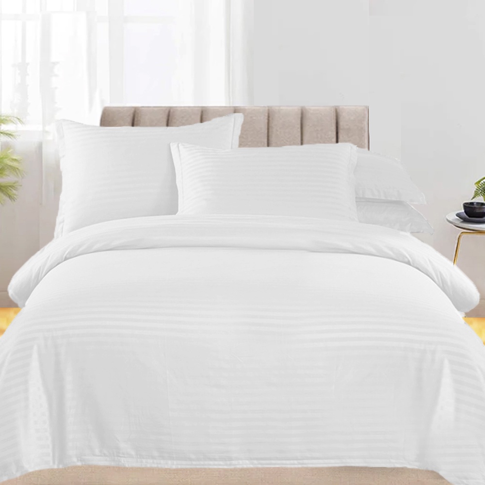 4in1 Plain Stripes Bedsheet ( 2 pillowcases, 1 Fitted Sheet, 1 Quilt