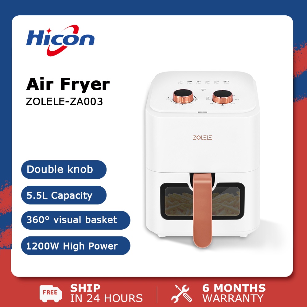 ZOLELE Air Fryer 5.5L Large Capacity Visual Design Window Oil Free Air