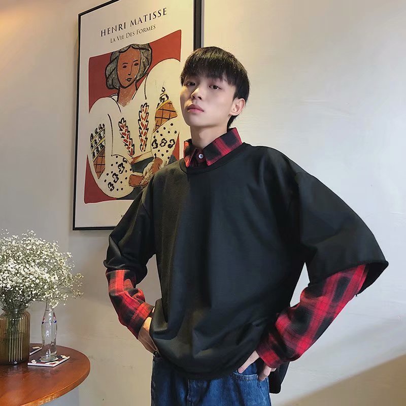 Trendy Fashion Men's Long-sleeved Korean Style Casual Simple All-match for Men Tops