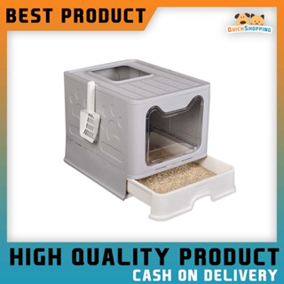 <Ready Stock>  Drawer Type Top entry foldable cat litter box fully enclosed odor-proof large