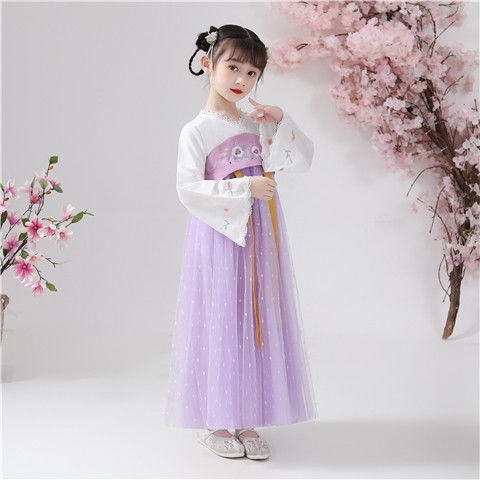 Children Hanfu Girls Ancient Costume Super Fairy Cherry Blossom Princess Spring Autumn Dress Children's Clothing Summer Thin Skirt Tang Suit
