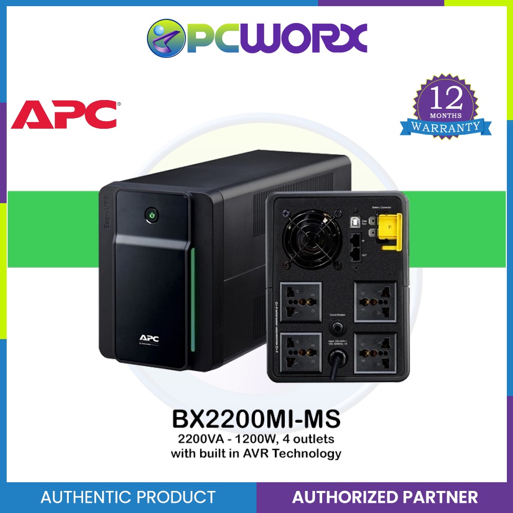 APC UPS 2200VA/1200W BX2200MI-MS (4 outlets, AVR/Surge, PowerChute ...