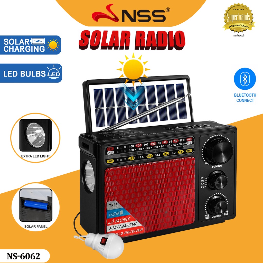 NSS Portable Radio Solar Recharging With Bluetooth 3 Band FM/AM/SW USB