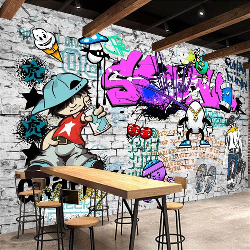 ◇Custom Mural 3d Wallpaper Fashion Style Trend Street Art Graffiti Brick Wall Background Wall Livi