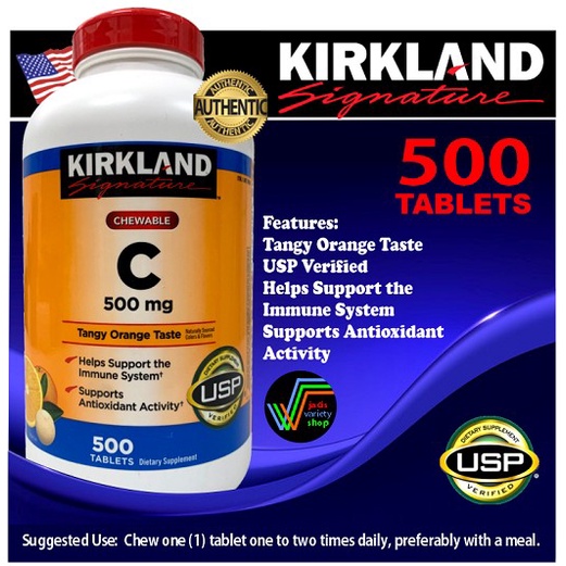 Kirkland Vitamin C Chewable Tangy Orange Taste 500mg EXP September 2024