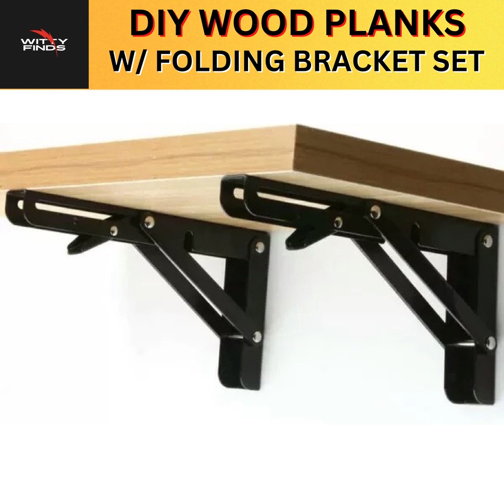 WF Wood Planks With Folding Brackets Set DIY Wall Shelves Space Saver