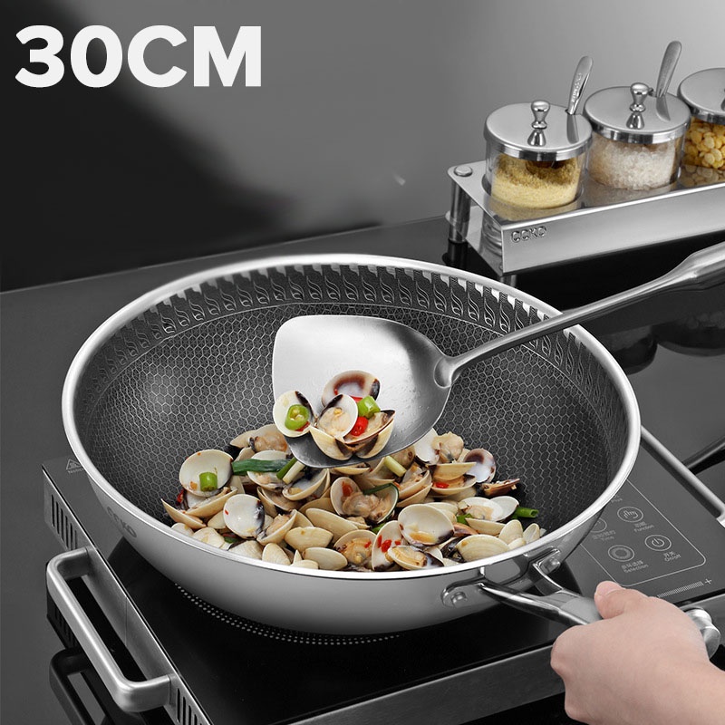 Green moon 30cm Stainless Steel Nonstick Frying Pan Honeycomb Stainless ...