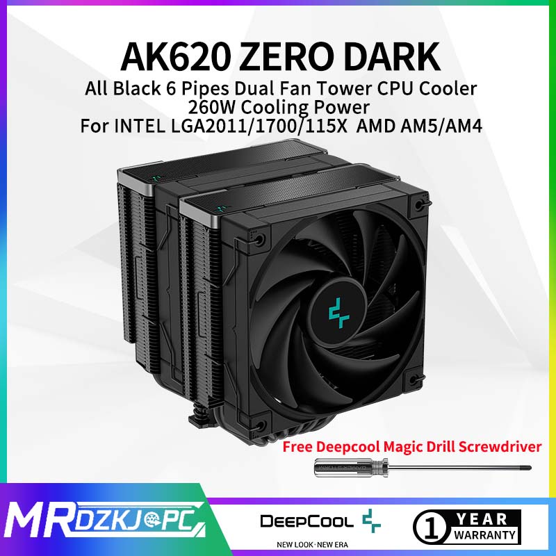 [Free Screwdriver]Deepcool AK620 ZERO DARK CPU Cooler Pure Black 6 Heat Pipes Aircooled Dual