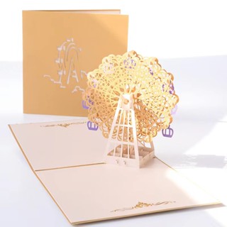 [Coisíní] Golden Ferris Wheel 3D Greeting Card Valentine's Day Greeting Card Creative Gift 3D 3D Greeting Card Hand cut Golden Ferris Wheel Girlfriend Gift Boyfriend Gift Anniversa