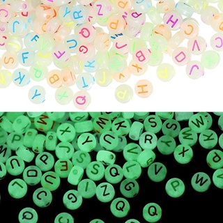 100Pcs Luminous Acrylic Letter Beads Alphabet Spacer Loose Beads for Bracelet Making Jewelry DIY Glow In The Dark Bead