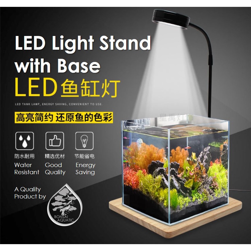 ▦▩LED Light Stand with Wooden Base for Indoor Succulent Plant Display, Wabi Kusa, Jarrarium, Mini Be