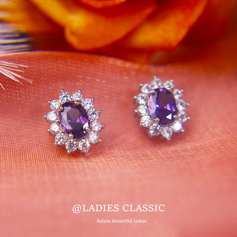Amethyst Flower Earrings Super Flash Jewelry Classic Silver