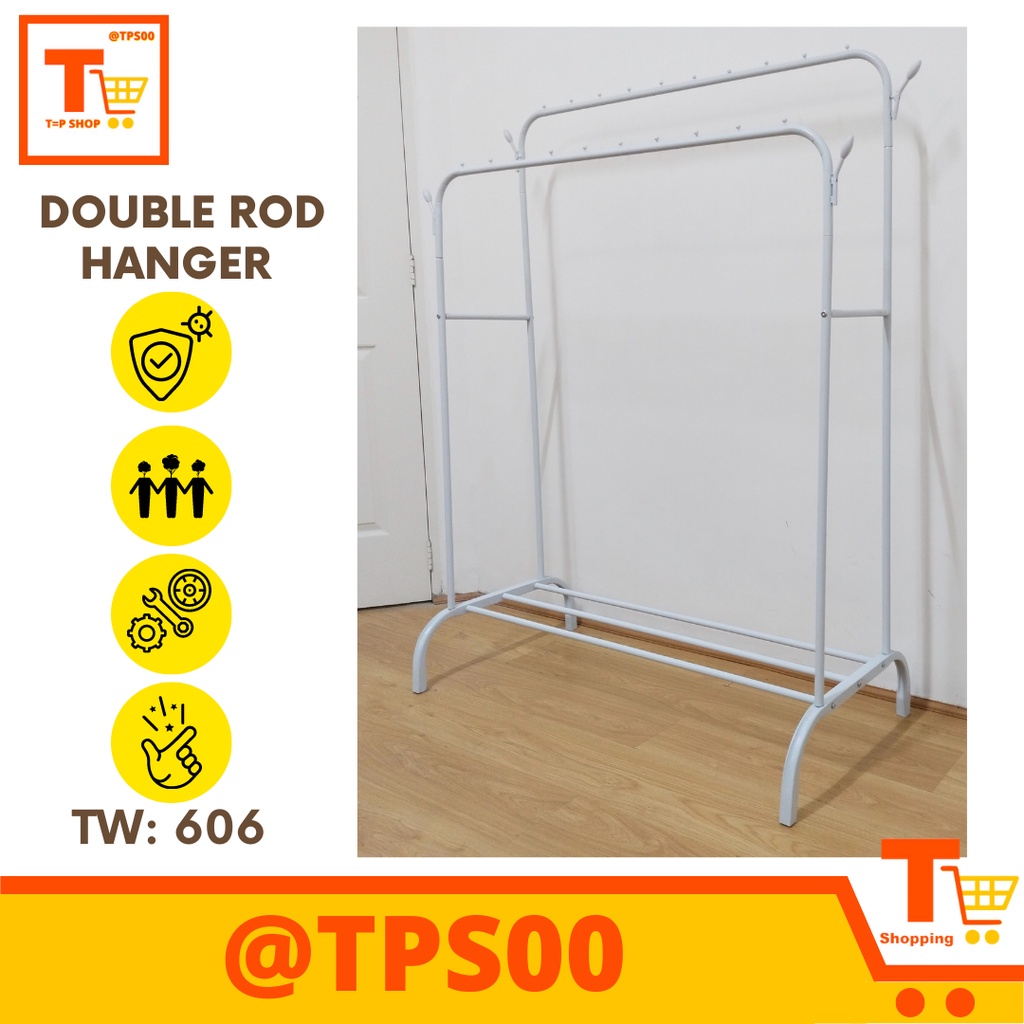 DOUBLE ROD HANGER Floorstanding Drying Rack Bedroom Clothes Hanger