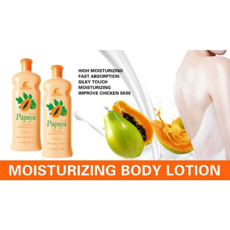 ROUSHUN Papaya Whitening hand & body lotion + Vit E 600 ml Shopee